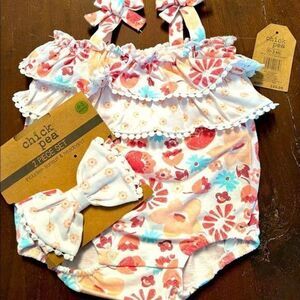 𝅺BABY’S Chickpea Tie Shoulder Onsie with Headband